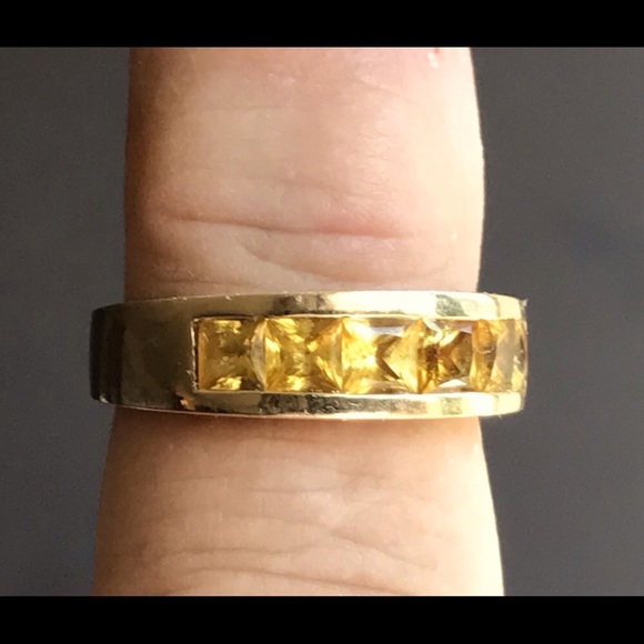 18k YELLOW GOLD & YELLOW SAPPHIRE BAND RING W APPRAISAL. Sz 7.5 - Picture 2 of 14